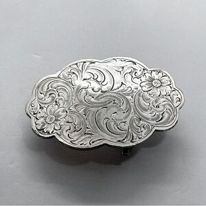Vtg Montana Silversmiths Silver Plated Floral Art Nouveau Scalloped Belt Buckle